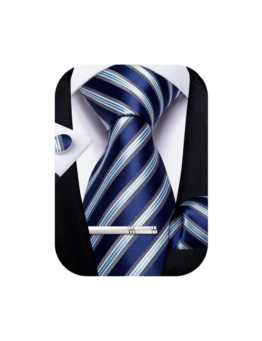 1809 Striped Tie Silk Woven Necktie and Pocket Square Cufflinks Tie Clip
